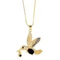 Elegant gold hummingbird necklace with colorful zircon and black gemstone pendant - Black