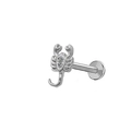 Silver scorpion labret stud with crystal accents and flat back piercing jewelry - Silver Scorpion (Clear Zirconia)(24042403-16)