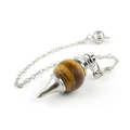 Natural tiger eye crystal pendulum pendant with silver chain necklace on white background - Pendant + Chain Set / Tiger's Eye