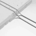 Polished silver stainless steel box chain necklace with square links on stone - 1.5mm Box Chain / 40+5CM Extension Chain / Steel
