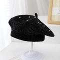 Detail view of black knit beret with sparkling gold thread and white pearl embellishments - 50-52cm (2-4 Years) / Black