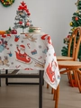 Detail der Weihnachts-Tischdecke mit Weihnachtsmann- und Rentierdruck auf Leinen - 140*100 / Weißes Weihnachten