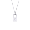 Minimalist stainless steel padlock necklace with engraved letter K on silver pendant - Letter K