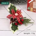 Christmas pick with pine cones, red berries and striped fabric petals, size 23x17cm - Style 6