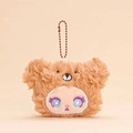 Portachiavi a testa di mostro in peluche marrone con occhi espressivi e catena a sfere - Orso Bruno / Marrone
