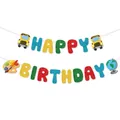 Pancarta Happy Birthday purpurina arcoíris con decoraciones de autobús escolar y globo - Pancarta Happy Birthday