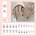 Uñas postizas cortas estilo ballet francés con acabado perlado y detalles de lazos - R764 Retro Francés (Estilo Pegamento) / 24 Piezas/Caja