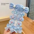 Blue 10-piece hair clip set for girls with lace bows and pearl flowers, 3.5-4.5cm - E3-6# Blue 10-piece Set (cardboard Packaging)