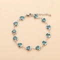 Silver stainless steel heart bracelet with blue crystals and lobster clasp closure - Light Blue