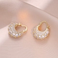 Gold plated U-shape hoop earrings with micro-paved sparkling cubic zirconia stones - Full Diamond U-Shape Gold Earring (E0810)