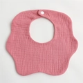 Pink 6-layer thick cotton muslin baby bib with petal shape and soft snap closure - Dusty Pink