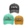 Matching family baseball caps set with PAPA MAMA MINI embroidery in three colors - Family Set (PAPA+MAMA+MINI) / Black/Green/Yellow