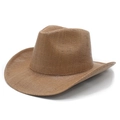 Chapeau de cowboy classique en paille marron clair avec large bord et calotte - M (56-58cm) / Kaki