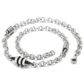 Herren Titanstahl O-Kette mit Olivenkern-Anhänger und Feder-Details in Silber - Stahlfarbe (KN197582)