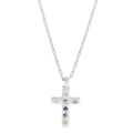 Collana a croce argento con zirconi colorati e ciondolo a catena a graffetta testurizzata - Rame / Oro Bianco (Zirconia Colorata)
