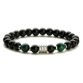 Pulsera de hombre en acero inoxidable con ónix negro y cuentas de malaquita verde - Ojo de Tigre Verde