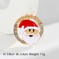 Broche Père Noël dorée avec strass et inscription Merry Christmas festive - Père Noël Rond Merry Christmas-YNCP1358