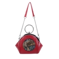 Vintage red shell bag with elephant metal buckle and chain crossbody strap - Red