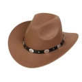 Close-up of brown felt western cowboy hat featuring black leather band and silver conchos - M (56-58cm) / Khaki (166-K)