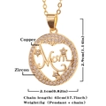 Golden MAMA round pendant necklace in brass with zircon inlay and star detail - Gold-D383