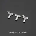 Silver letter T charm with rhinestones for DIY jewelry making, size 17x15mm - Letter T (10 Pcs)