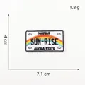 Detail showing Hawaii sunrise license plate embroidery patch with 7.1x4cm size specs - Style 4 Hawaii Sunrise Rainbow Plate Patch
