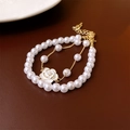 Real Gold Plated Camellia Drip Oil Pearl Two-piece Bracelet Set