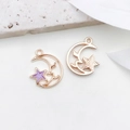 Golden crescent moon alloy pendants with purple enamel star details for DIY jewelry - Moon Star (16x19mm)