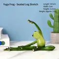 Green resin yoga frog statue in side lunge pose with gold accents 19.5cm length - Frog Leg Press Pose 204