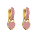 Ohrringe mit rosafarbenem Herz-Emaille-Anhänger und vergoldeten Creolen für Damen - Emaille / Tropföl / Rosa