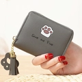 Petit porte-monnaie mignon en cuir PU gris avec motif patte de chat et pompon - Gris