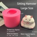 Detailed view of large sitting hamster silicone mold with finished white resin figure - Large Sitting Hamster Mold (Pink)