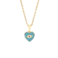 Golden chain necklace with blue heart-shaped evil eye pendant on white background - Heart Evil Eye (10#)