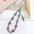 Detailed shot of beaded mobile strap with iridescent crystal flowers and black lanyard - K1929 Crystal Plum Blossom