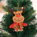 Christmas reindeer fabric bell ornament with red plaid scarf and golden bell decoration - Khaki Reindeer with Open Bell