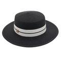 Dettaglio della trama e della lettera M dorata sulla fascia del cappello di paglia - Nero