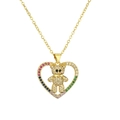 Gouden hartketting met teddybeer hanger en kleurrijke zirkonia stenen ingelegd - Gekleurde Zirkoon Hart Beer / Goud
