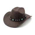 Cappello western vintage marrone in similpelle con borchie turchesi e nastro nero - M(56-58cm) / caffè
