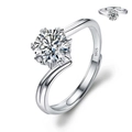 Elegant S925 sterling silver ring featuring a six-prong round brilliant cut moissanite stone - Adjustable Open / Twisted Snowflake 1ct
