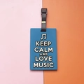 Blue PVC soft glue luggage tag featuring white music notes and Keep Calm slogan - KEEP CALM AND LOVE MUSIC Slogan / Blue