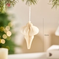 Ornamento natalizio a nido d'ape da 10 cm in carta bianco crema con dettaglio pendente - goccia / Pendaglio in Carta di Natale Bianco Oro Stile A
