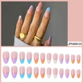 Faux ongles French amande aux couleurs pastel rose, bleu et orange, modèle JP0468-03 - Macaron Coloré French (JP0468-03)