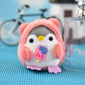 Close-up of cute plush penguin keychain with pink hoodie and popsicle decoration - 10cm (Bead Chain) / Pink
