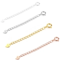 S925 sterling silver extender chains for necklaces and bracelets in four metallic colors - 5CM Heart Extension Chain + Spring Clasp