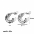 Chic silver hollow C-shaped hoop earrings for women with detailed size and weight specs - Silver Geometric Tube Style (EKR47-B-S)