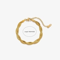 Minimalist double-layered gold snake chain bracelet with K18 tag and extension chain - Crossed Snake Chain / Gold