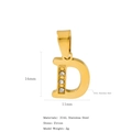 Pendente lettera D in acciaio inossidabile 316L placcato oro 18k con tre zirconi lucidi - Lettera D