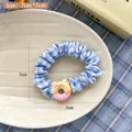 Blau kariertes Haargummi mit gelbem Bären-Charm, Größe 7x7cm für Mädchen - Donut Bär Haargummi