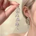 Close-up of elegant acrylic flower tassel earrings with sparkling cubic zirconia crystals - 8# Silver Earring Post - Silver