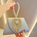 Sparkling silver rhinestone evening handbag with heart crystal and ring handle - Silver